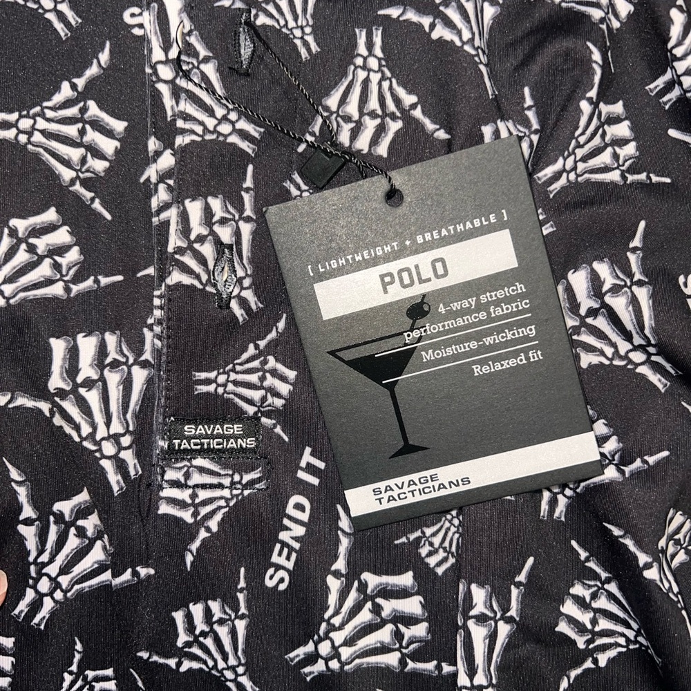 Men's Black Skeleton Hand Send It Polo - Picture 3 of 4